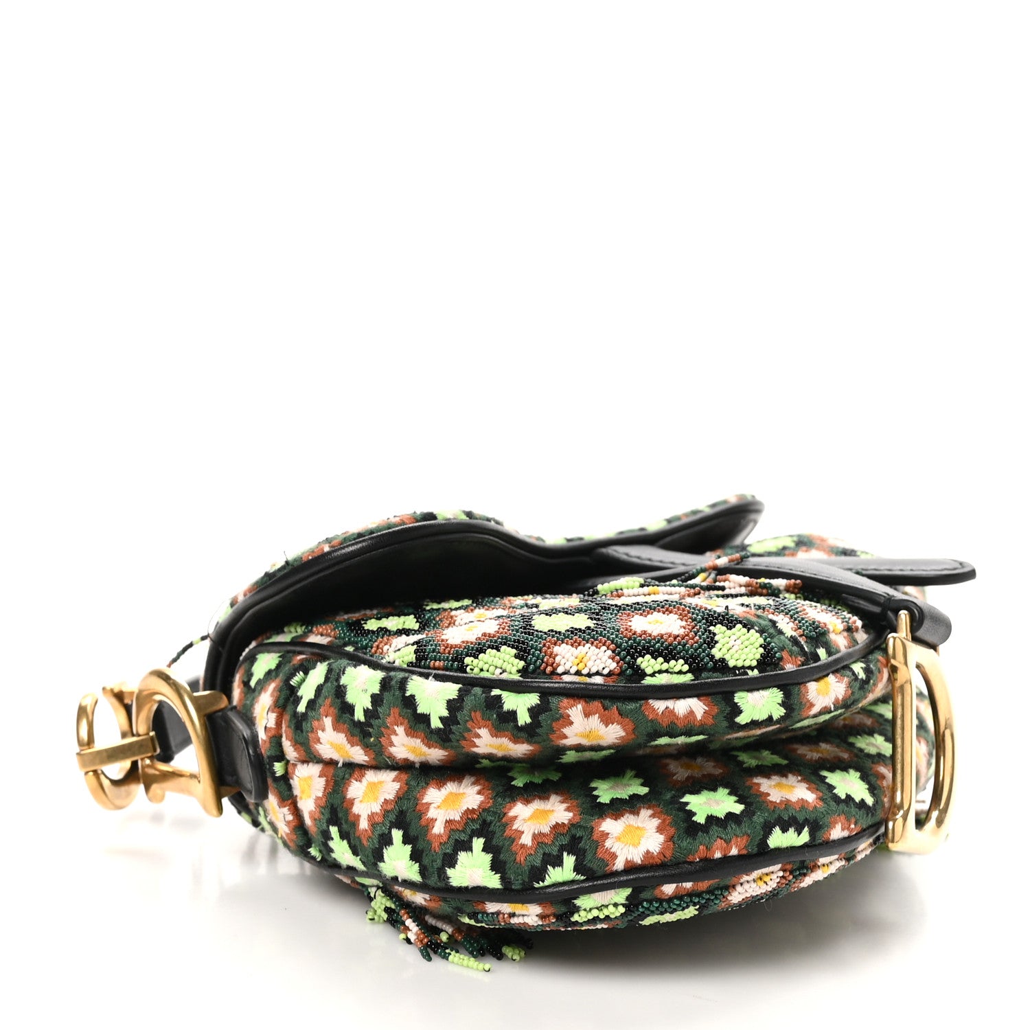 Christian Dior Beaded Fringe Mini Saddle Bag Green Multicolor 9 of 11