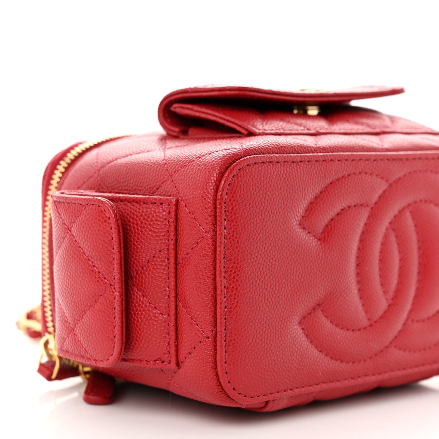 Chanel Caviar Quilted Polly Pocket East West Top Vanity With Chain Red 9 of 10