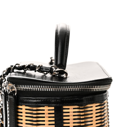 Chanel Glazed Calfskin Raffia Vanity Case Bag Black Beige 11 of 12