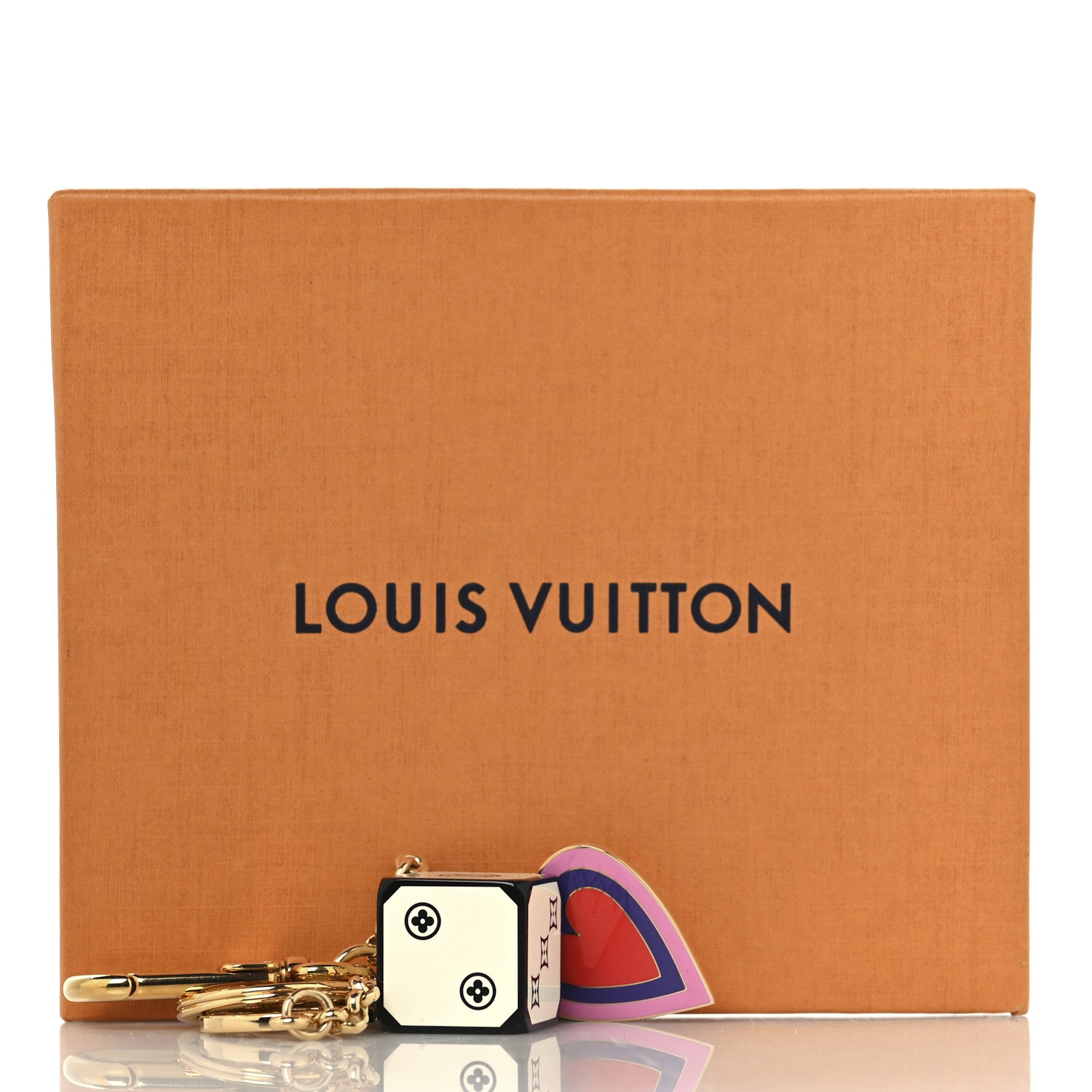 Louis Vuitton Metal Resin Game On Dice and Heart Charm Key Holder Gold 10 of 12