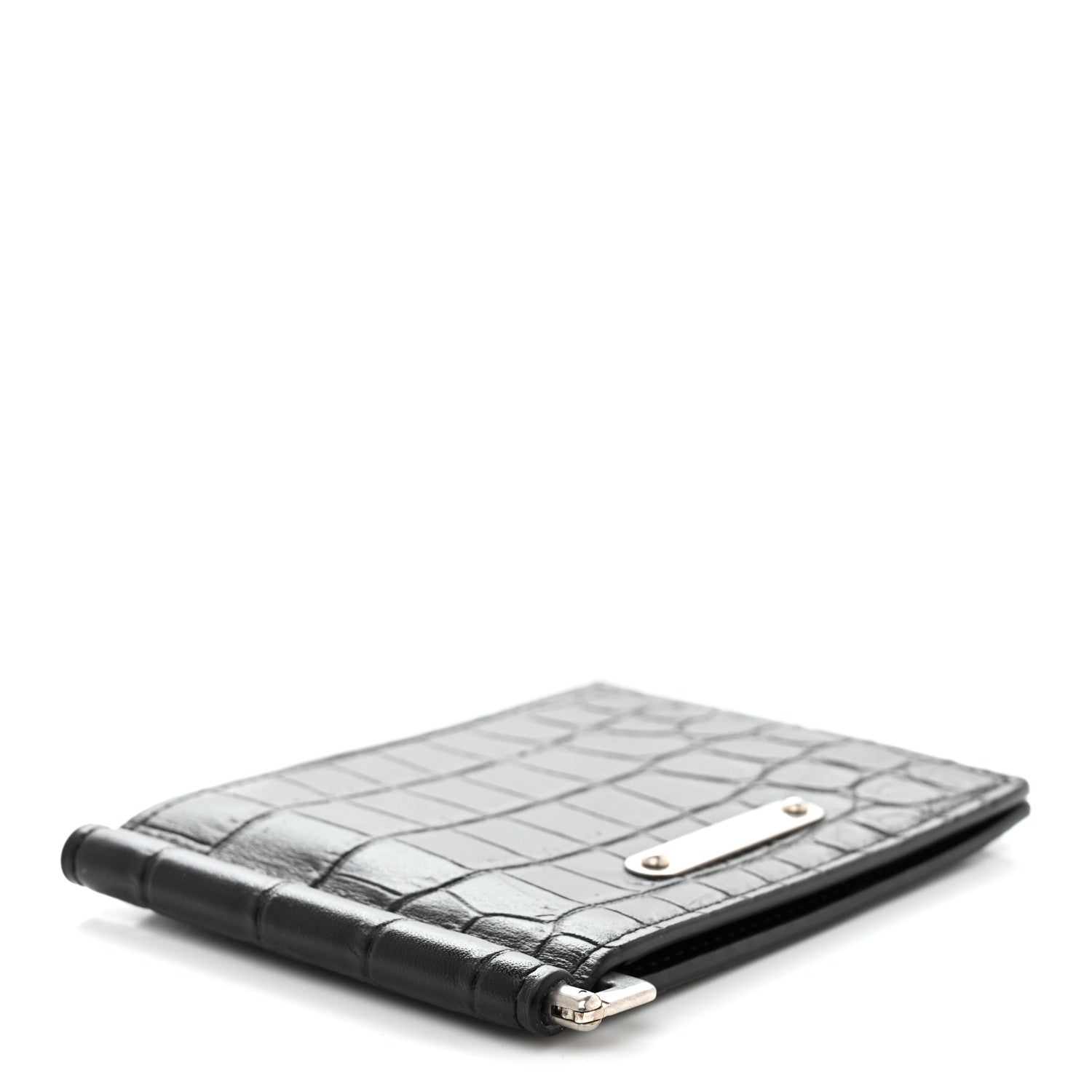 Saint Laurent Calfskin Crocodile Embossed Bill Clip Card Case Black 4 of 7