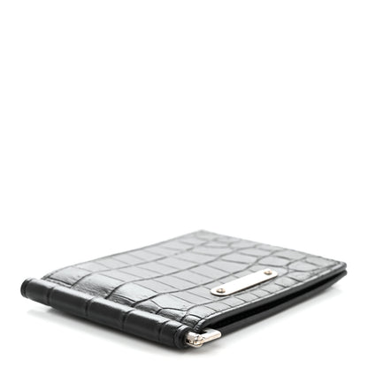 Saint Laurent Calfskin Crocodile Embossed Bill Clip Card Case Black 4 of 7