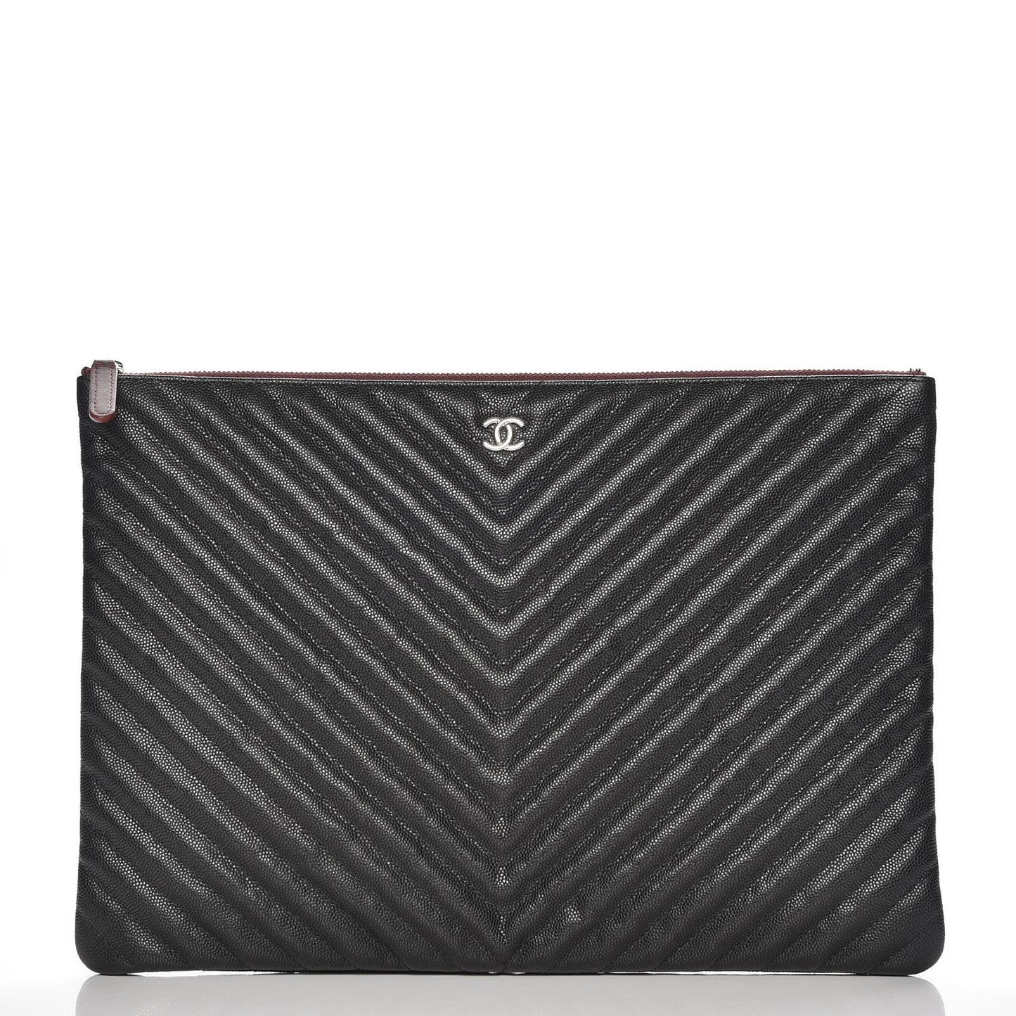 Caviar Chevron Quilted Large Cosmetic Case Black