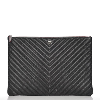 Chanel Caviar Chevron Quilted Large Cosmetic Case Black 1 of 8