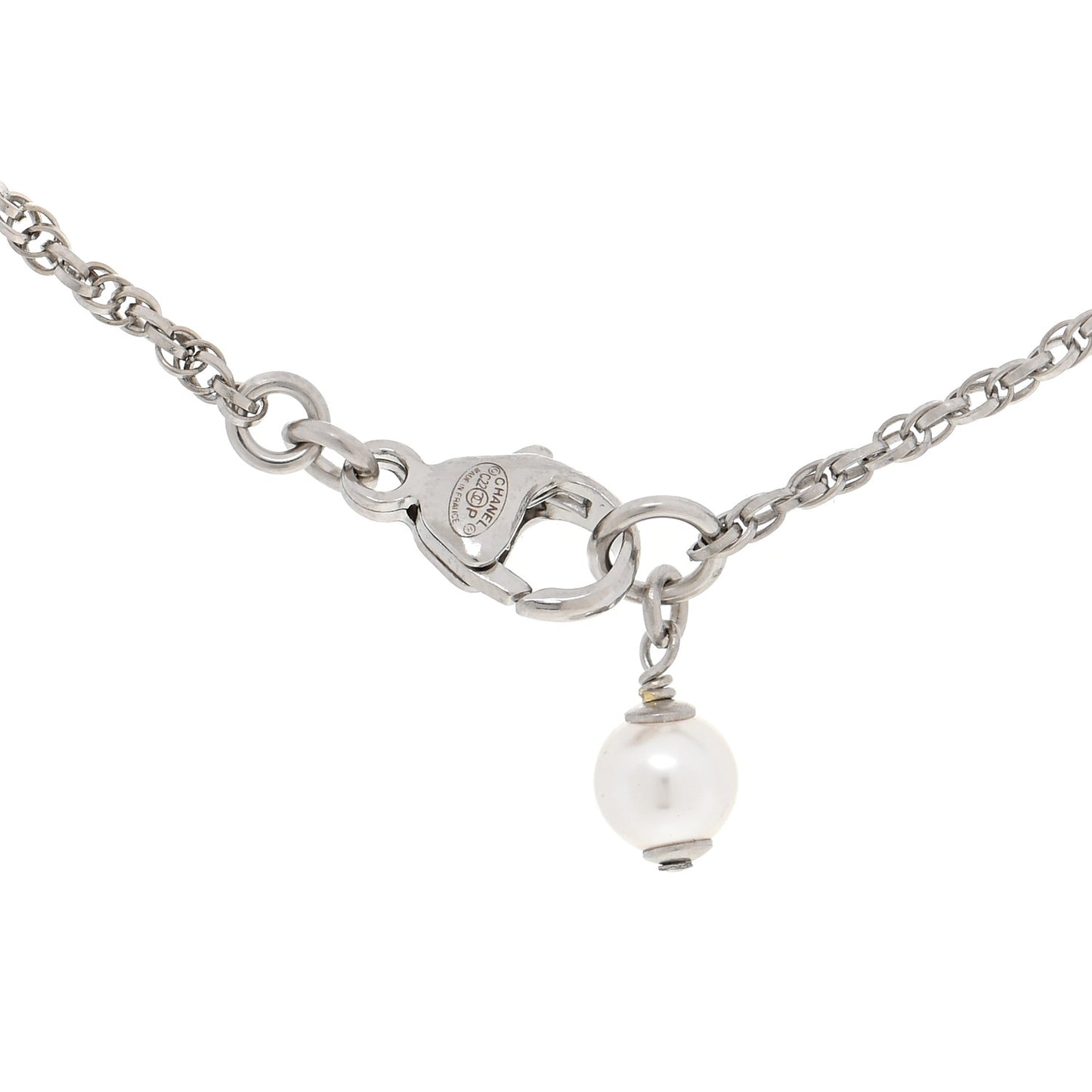 Pearl Crystal CC Pendant Necklace Silver