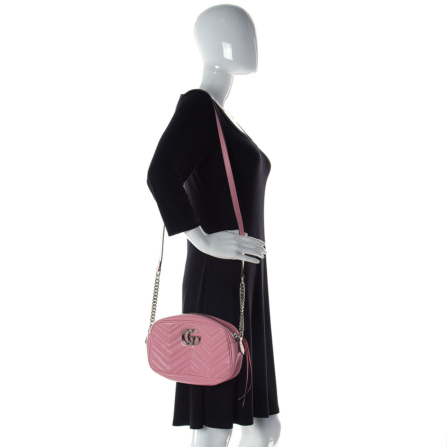 Gucci Calfskin Matelasse Mini GG Marmont Chain Shoulder Bag Wild Rose 2 of 15