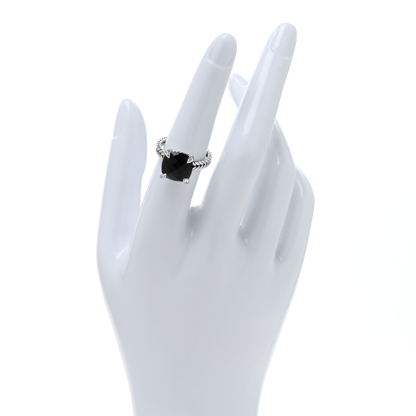 Sterling Silver Diamond Black Onyx 11mm Chatelaine Ring 54 6.75