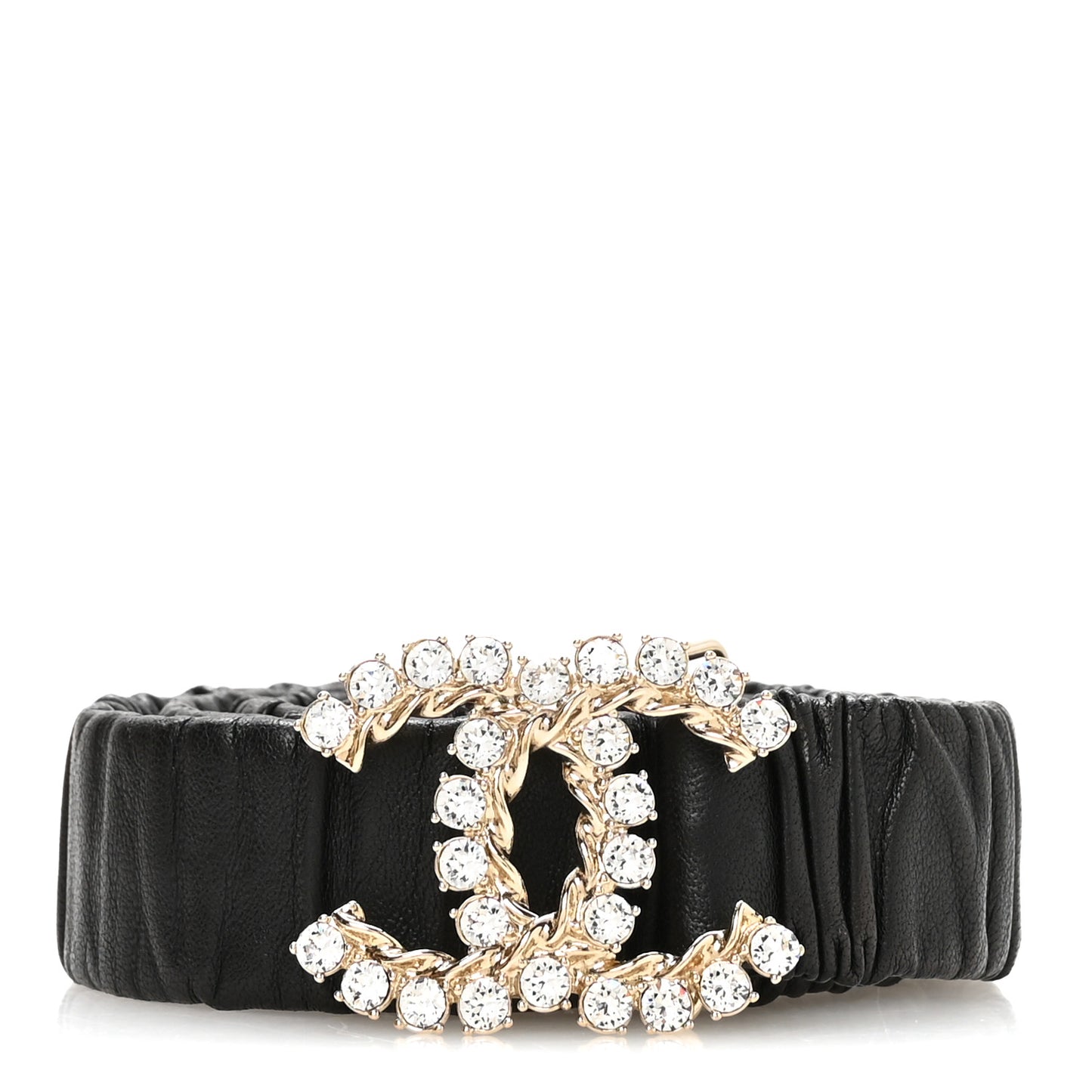 Calfskin Strass Ruched Rope CC Belt 80 32 Black