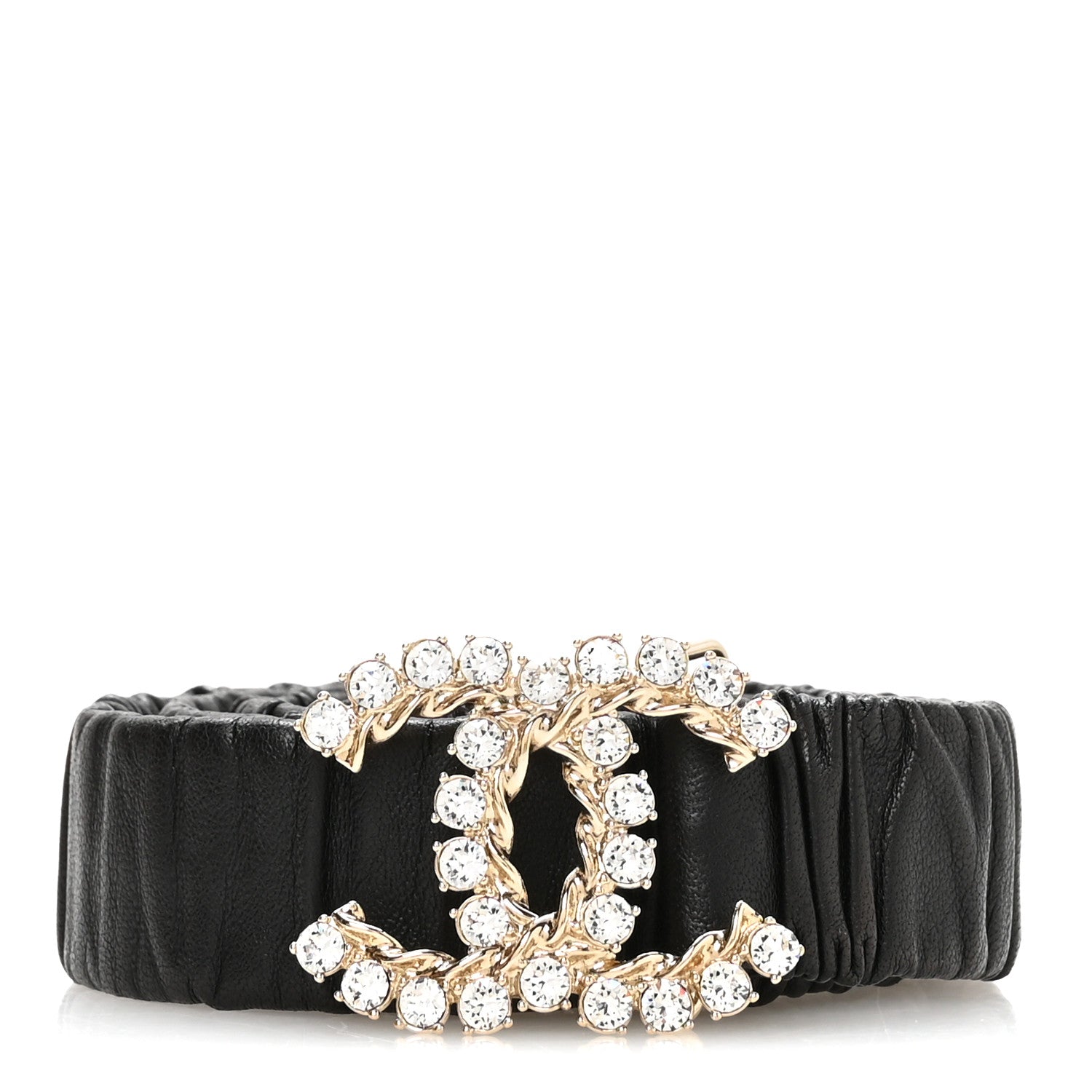 Chanel Calfskin Strass Ruched Rope CC Belt 80 32 Black 1 of 4