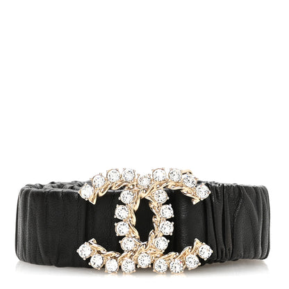 Chanel Calfskin Strass Ruched Rope CC Belt 80 32 Black 1 of 4