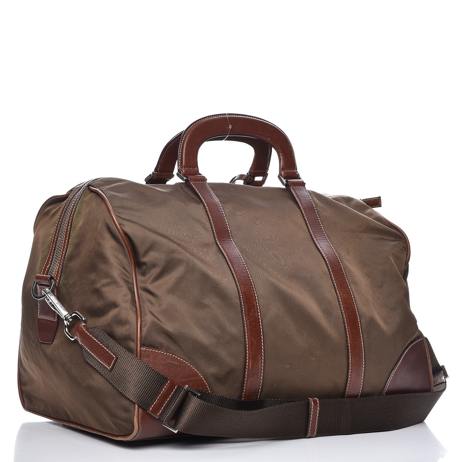 Prada Tessuto Nylon Soft Calfskin Duffle Bag Brown 3 of 13
