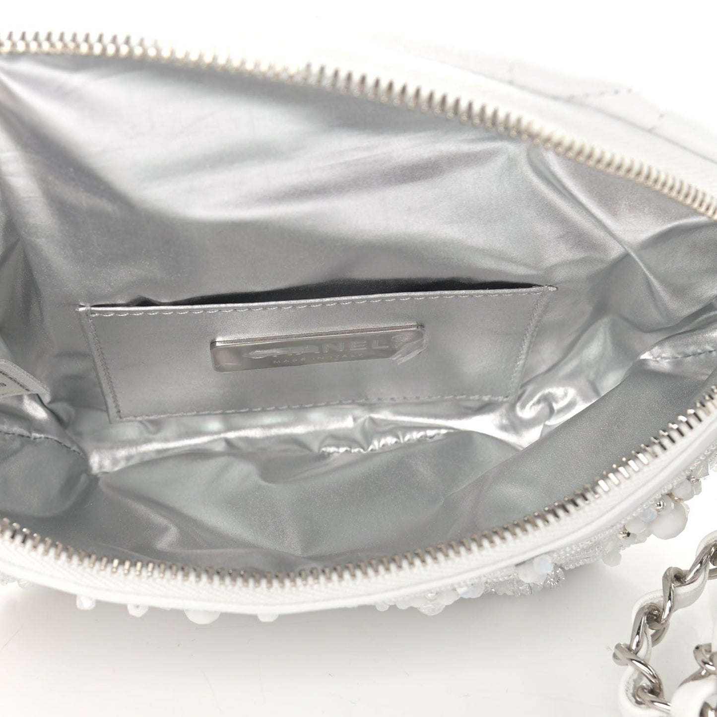 Calfskin Crystal Beads Embellished Belt Bag White