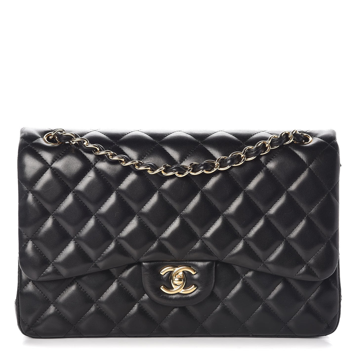 Lambskin Quilted Jumbo Double Flap Black