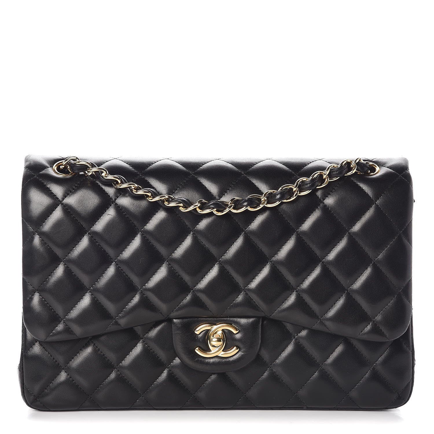 Chanel Lambskin Quilted Jumbo Double Flap Black 1 of 10