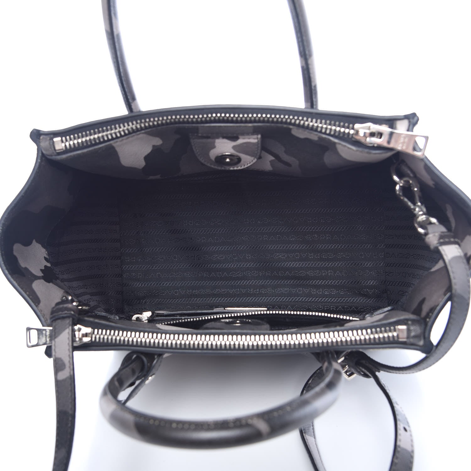 Prada Saffiano Soft Camouflage Print Small Twin Pocket Tote Marmo Dis Camouflage 6 of 19