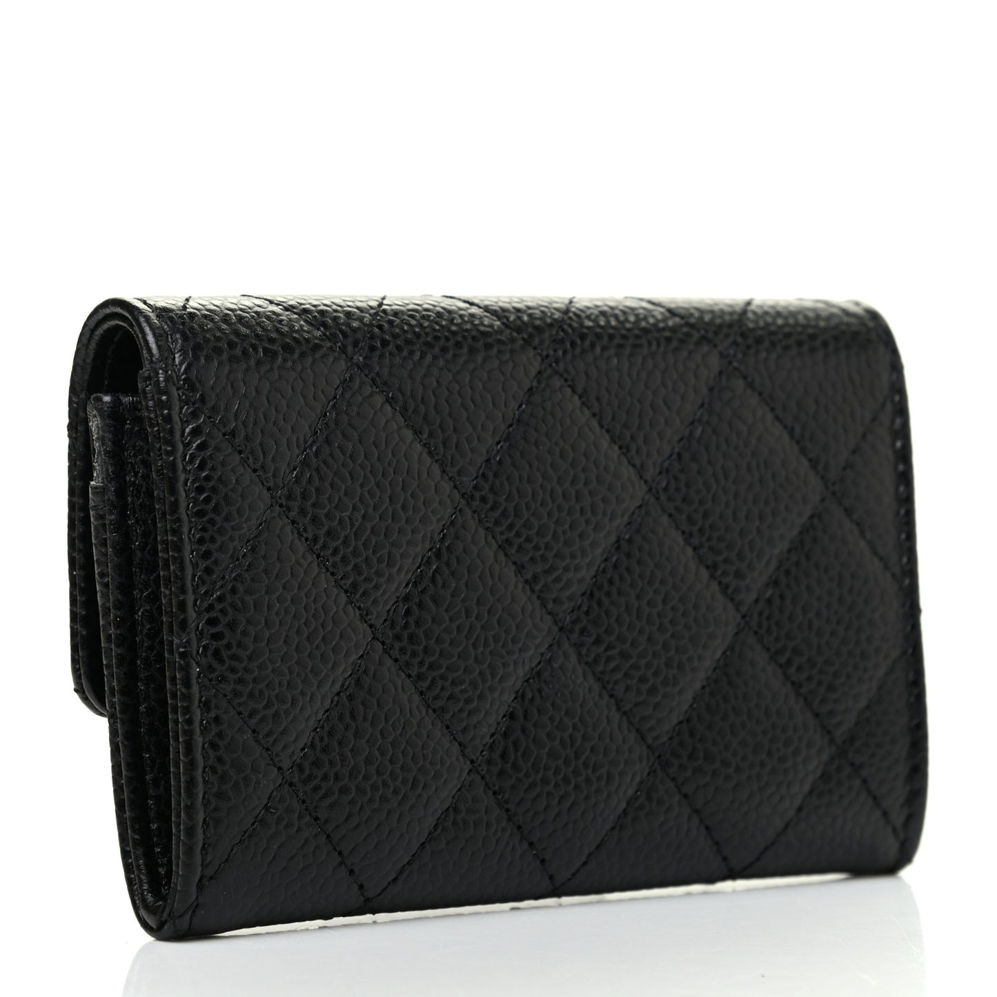 Caviar Quilted Flap Card Holder Black
