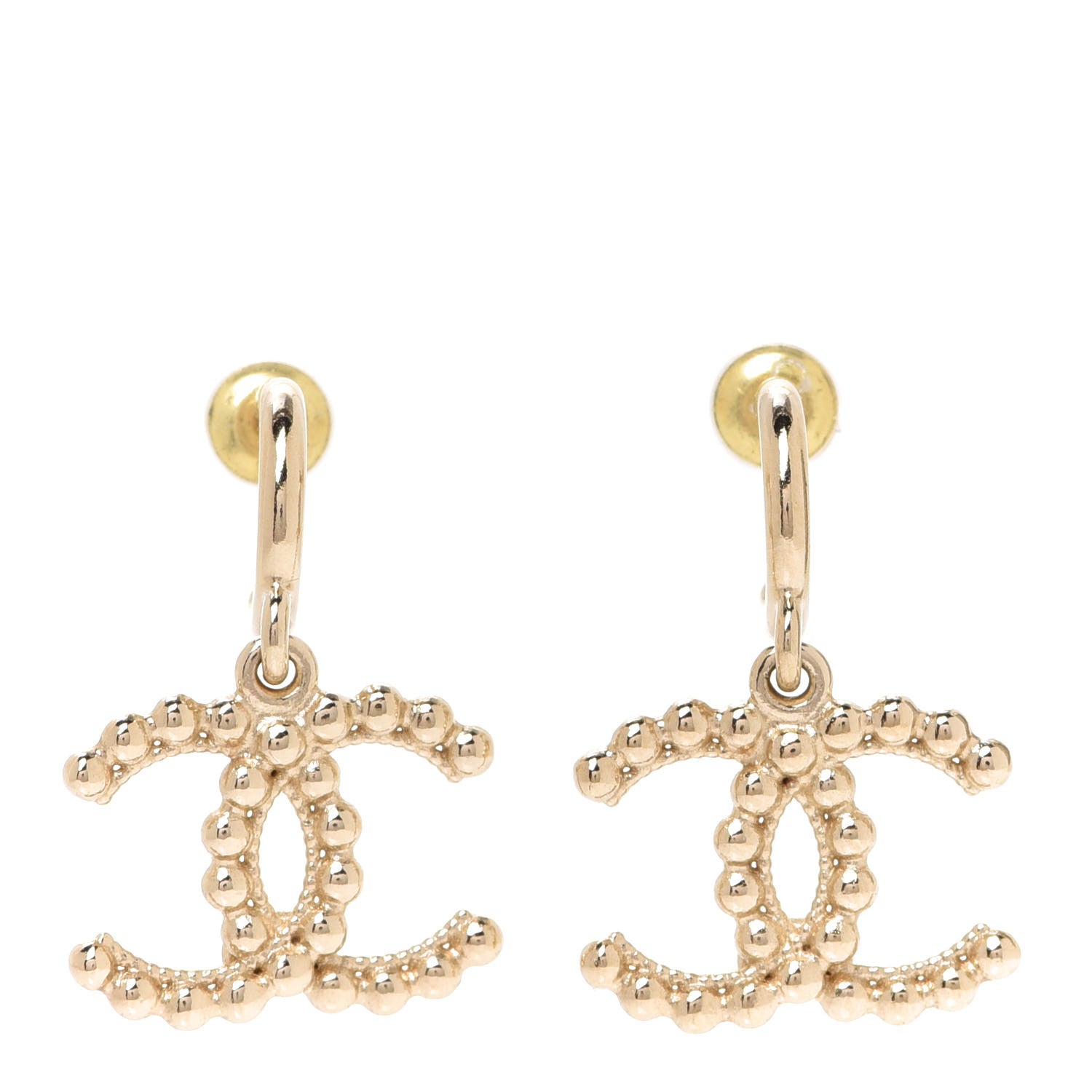 Chanel Metal Bead CC Drop Earrings Gold 1 of 5