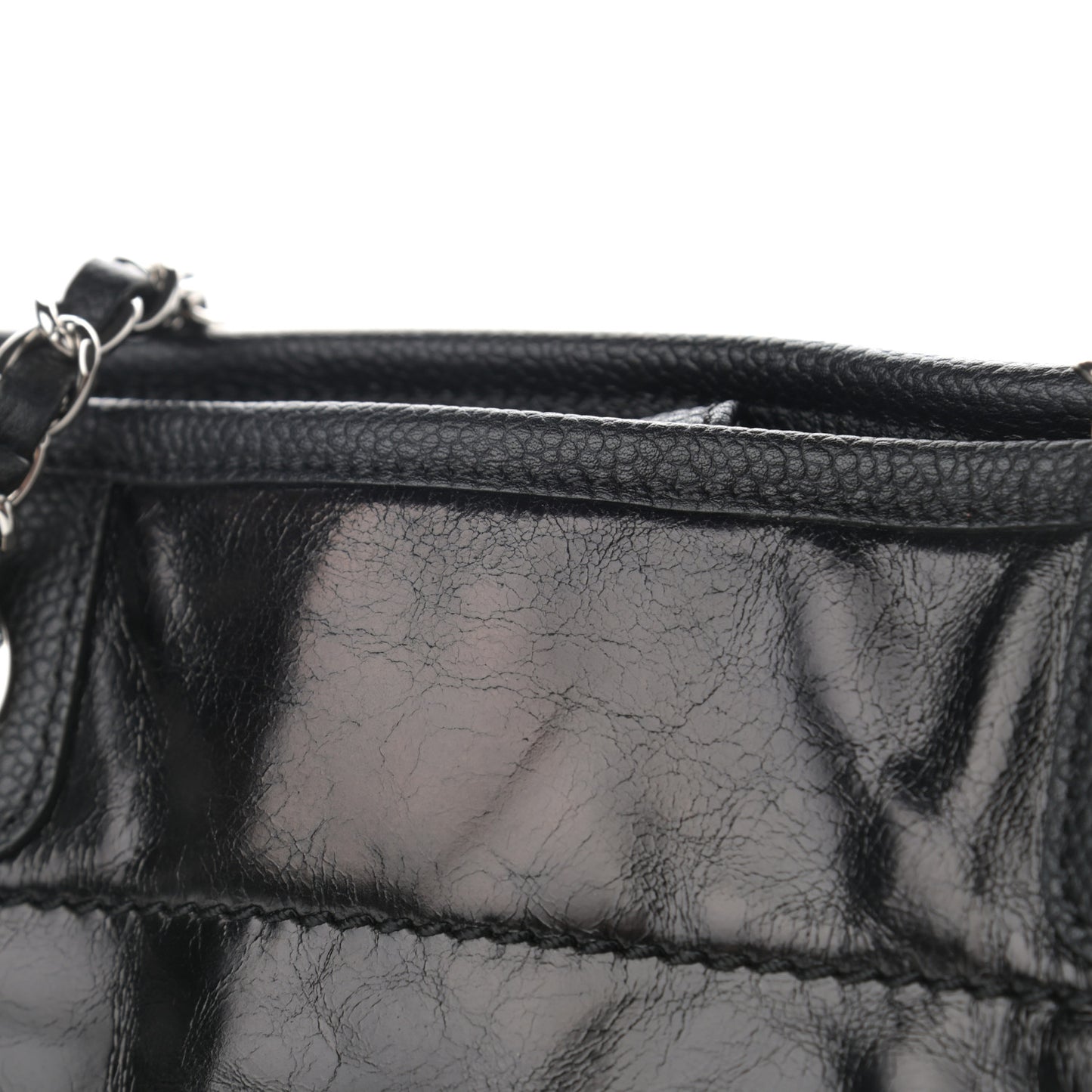 Glazed Calfskin Small Deauville Tote Black