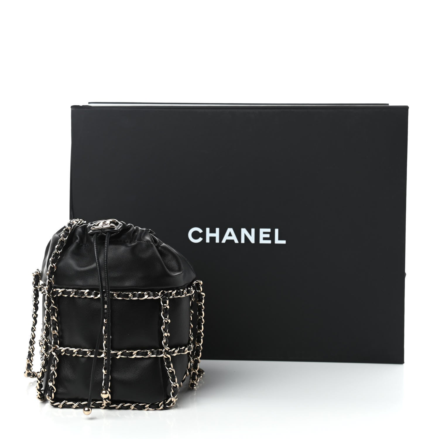 Chanel Lambskin Bucket Chain Drawstring Bag Black 10 of 10