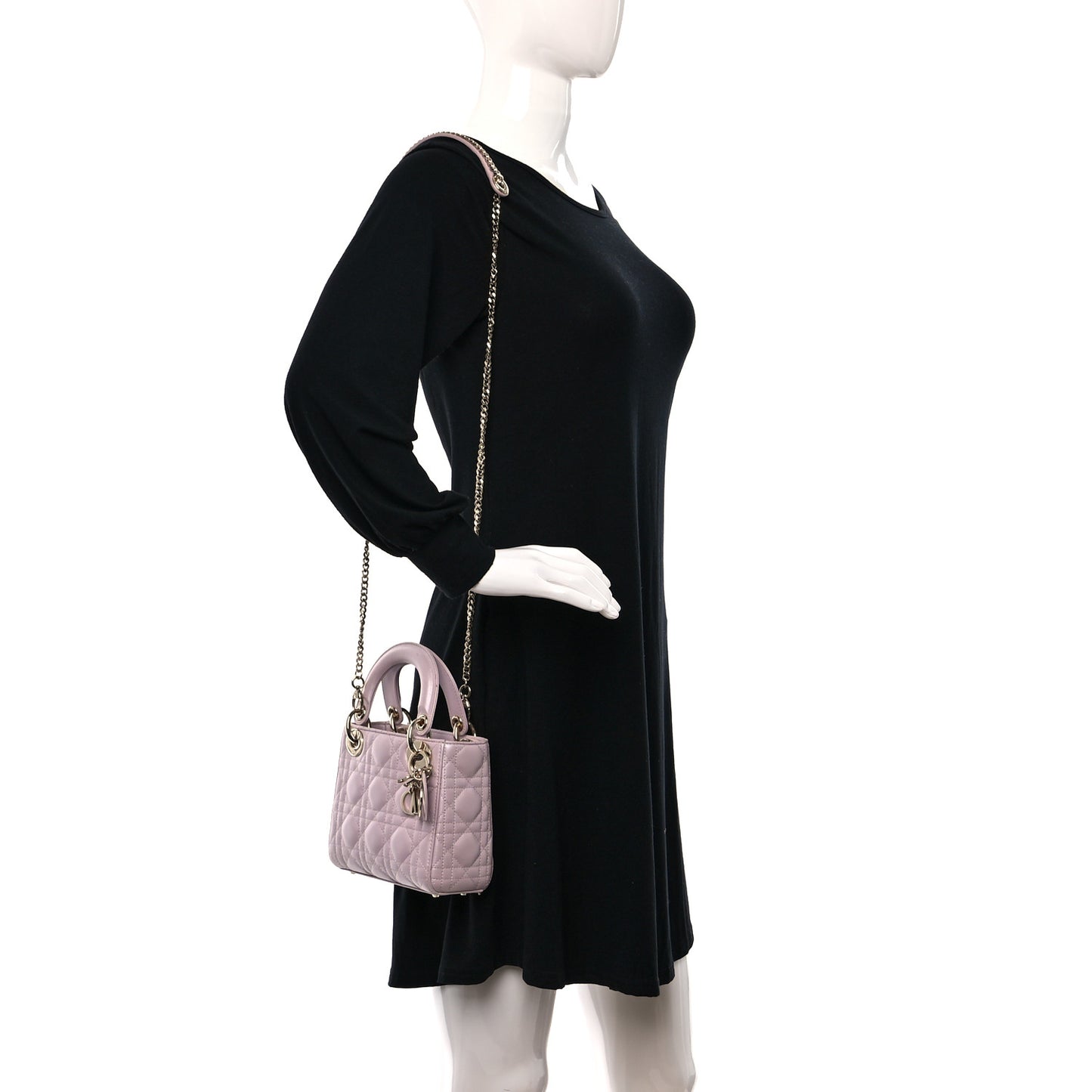 Metallic Lambskin Cannage Mini Lady Dior Lotus