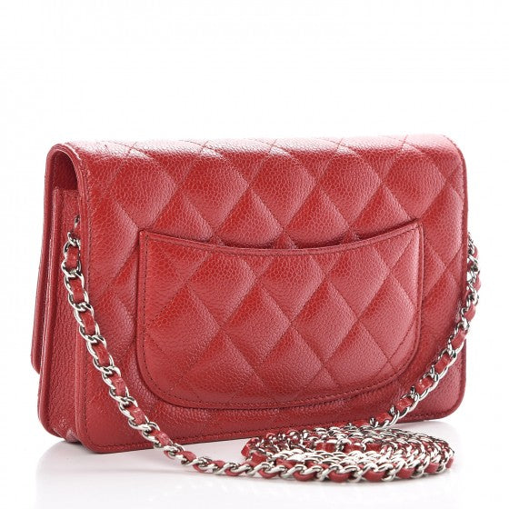 Caviar Quilted Wallet on Chain WOC Red
