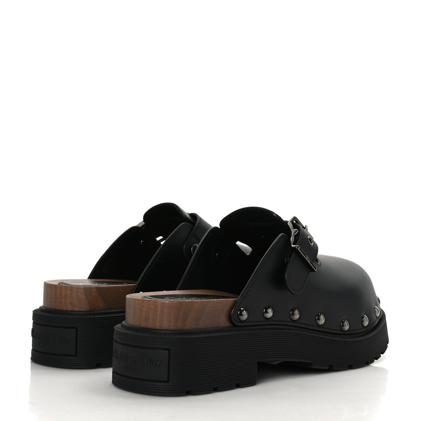 Calfskin Diorquake Buckled Lug Sole 15mm Clogs 39 Black