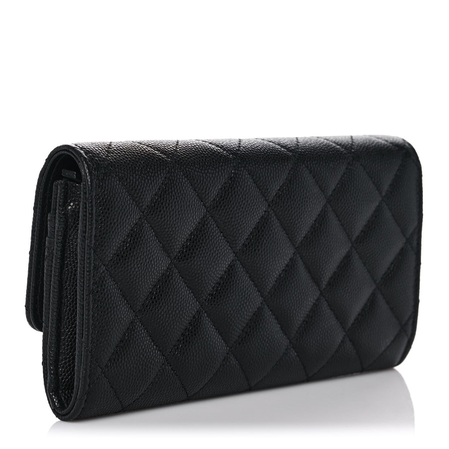 Chanel Caviar Quilted Crystal CC Large Gusset Flap Wallet Black 3 of 11