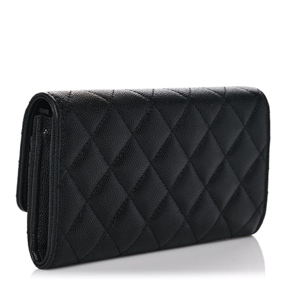 Chanel Caviar Quilted Crystal CC Large Gusset Flap Wallet Black 3 of 11