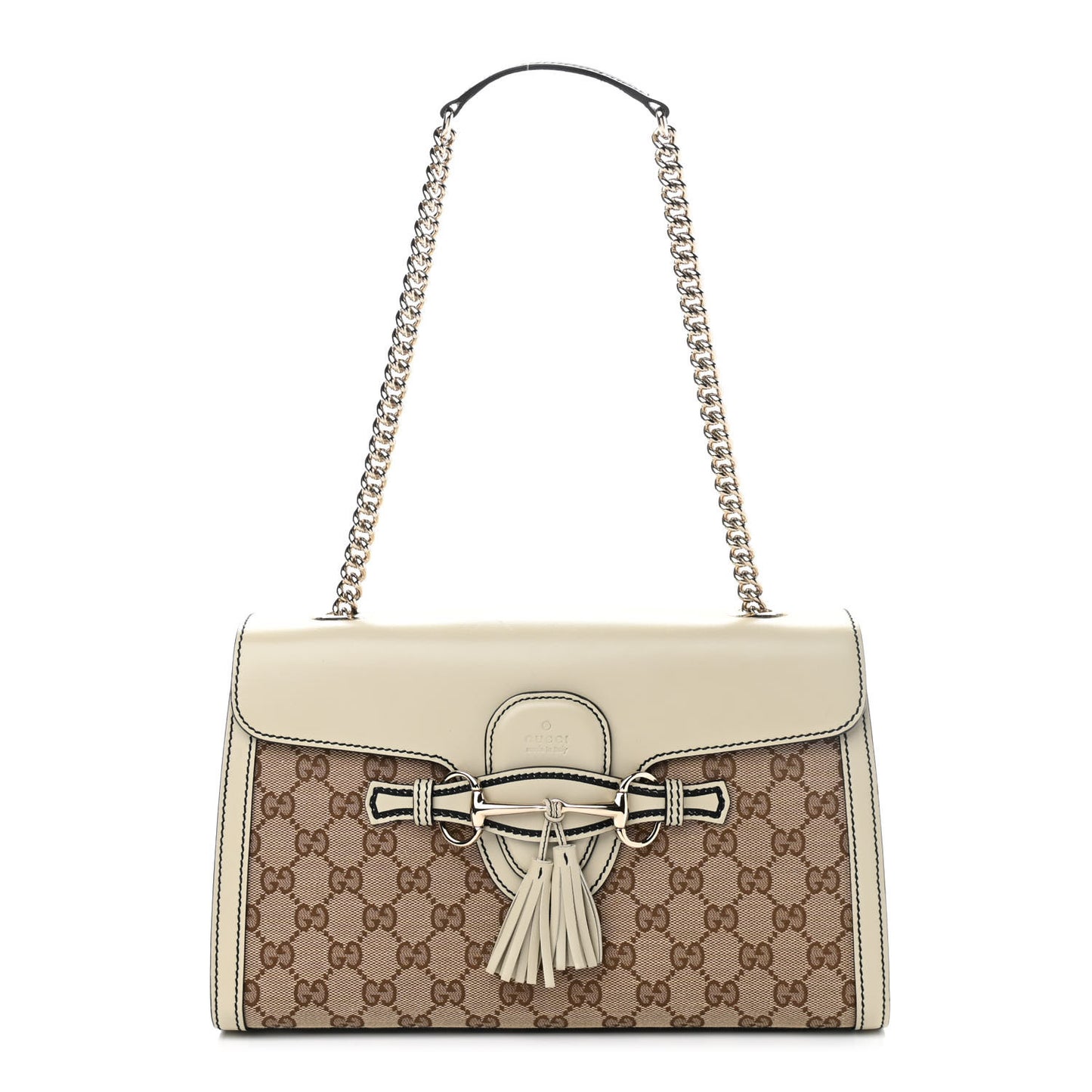 Monogram Margaux Calfskin Medium Emily Chain Shoulder Bag Beige Ebony Mystic White