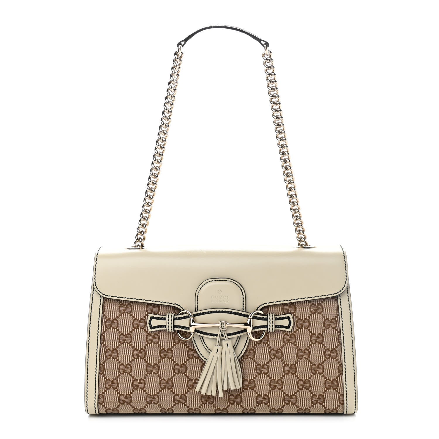 Gucci Monogram Margaux Calfskin Medium Emily Chain Shoulder Bag Beige Ebony Mystic White 1 of 10
