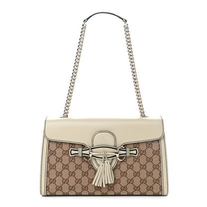 Gucci Monogram Margaux Calfskin Medium Emily Chain Shoulder Bag Beige Ebony Mystic White 1 of 10