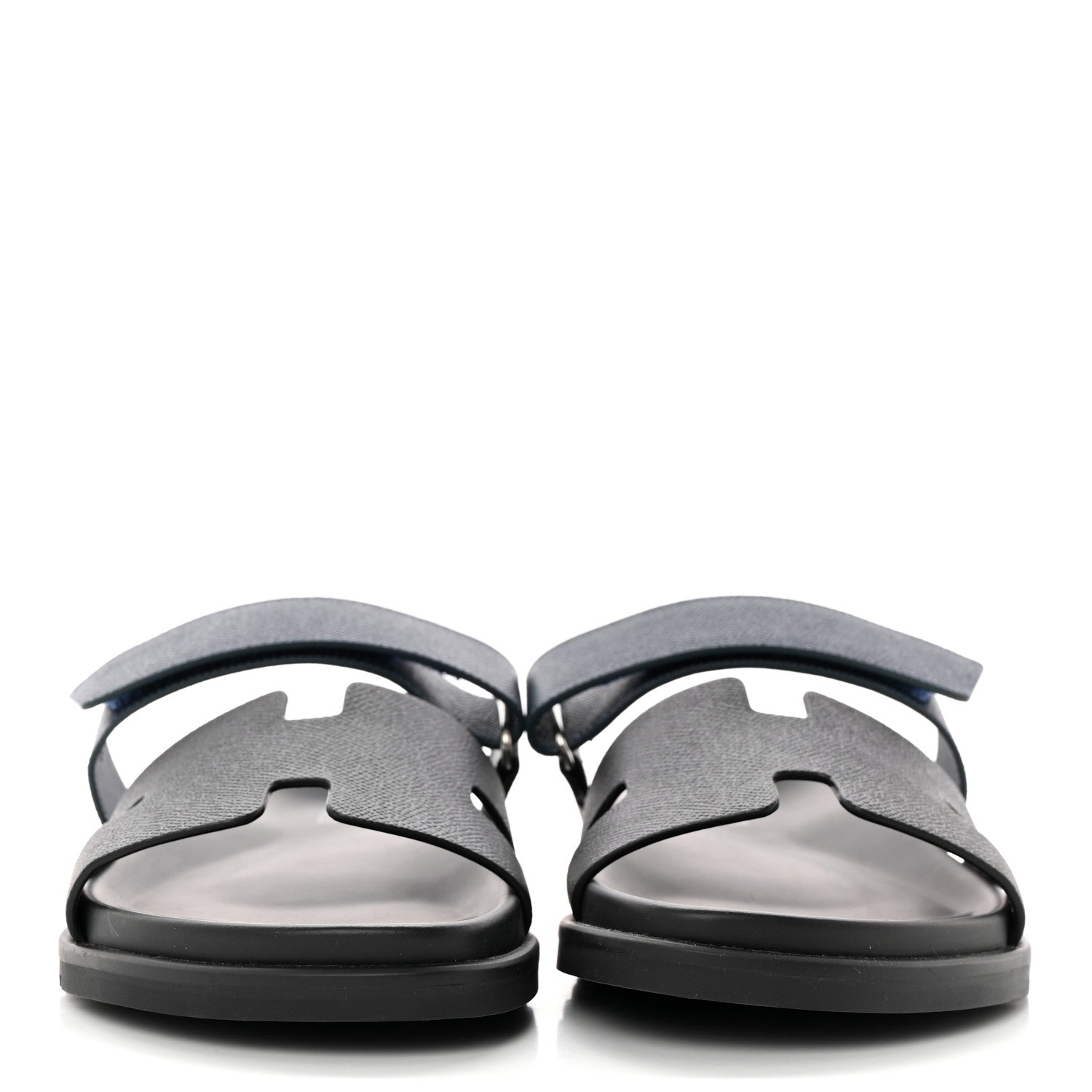 Hermes Epsom Mens Chypre Sandals 42.5 Black Bleu Celeste 2 of 11