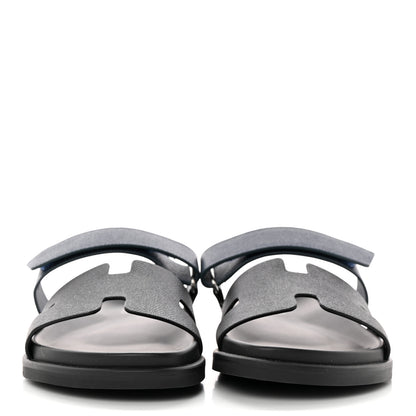 Hermes Epsom Mens Chypre Sandals 42.5 Black Bleu Celeste 2 of 11