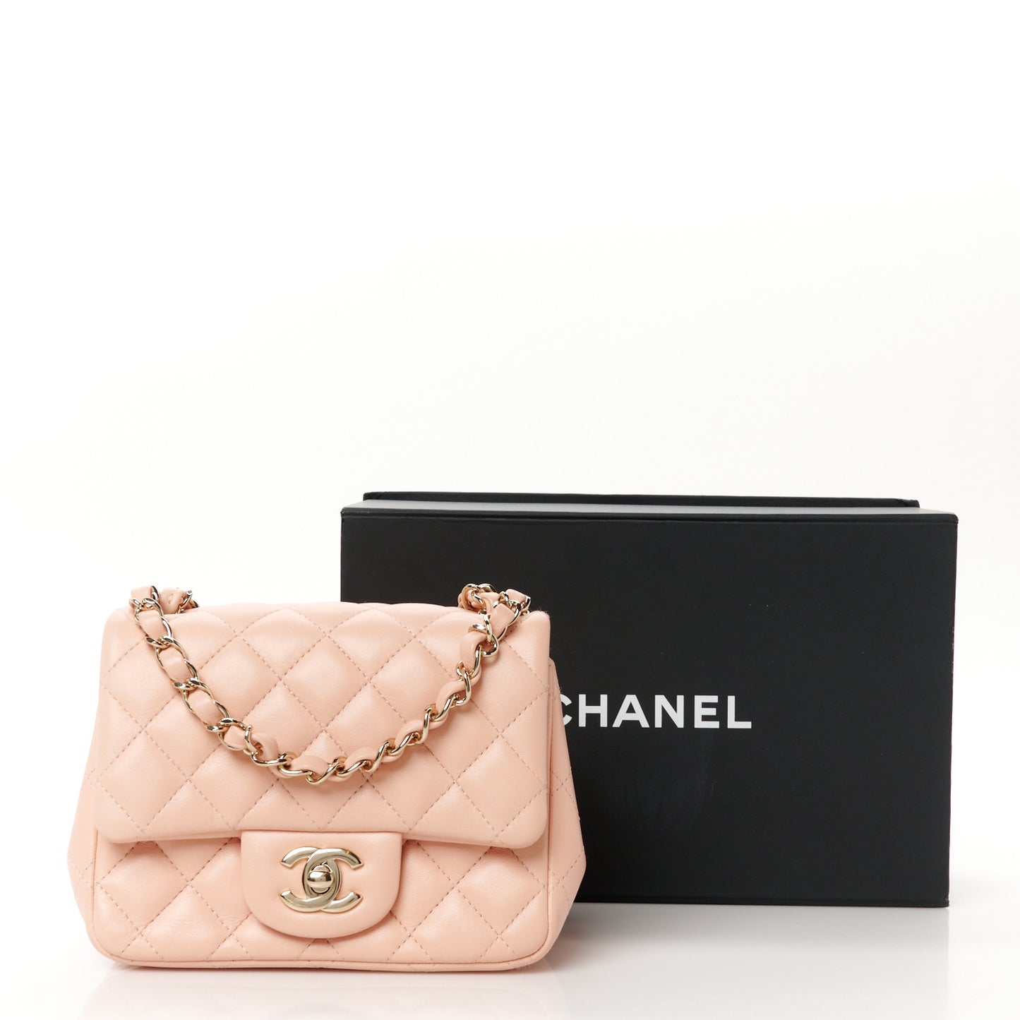 Lambskin Quilted Mini Square Flap Light Pink