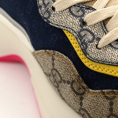 Gucci GG Supreme Monogram Mix Monogram Mens Rhyton Sneakers 10 London Blue Beige Sun Yellow 8 of 9