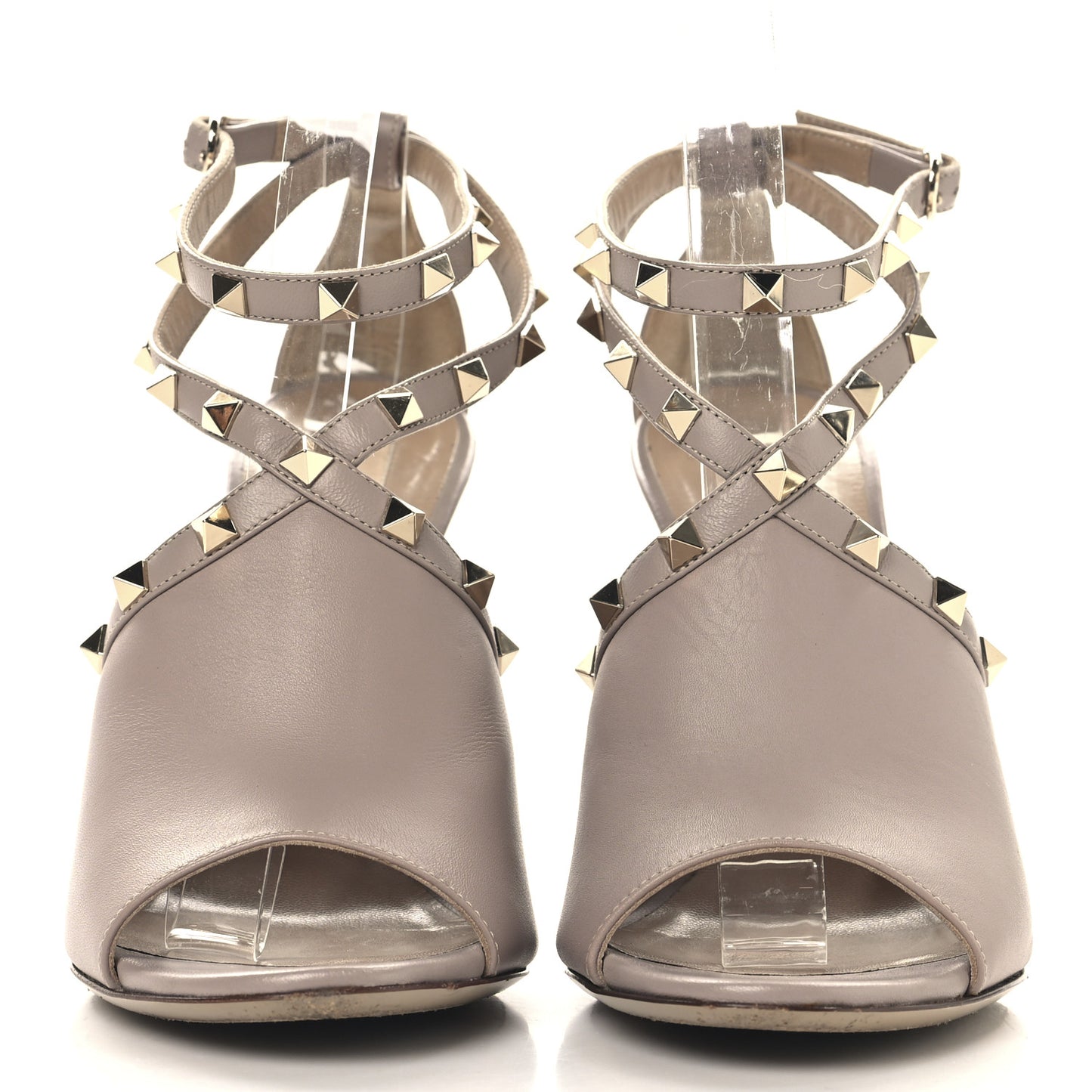 Nappa Rockstud Peep Toe Ankle Strap 105mm Sandals 39 Poudre