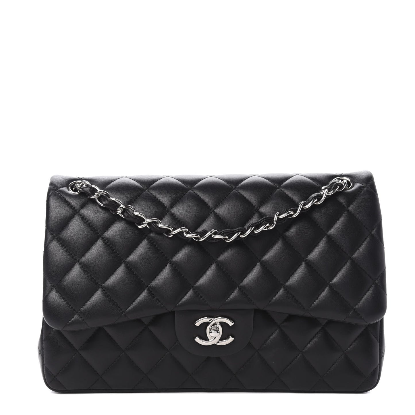 Lambskin Quilted Jumbo Double Flap Black