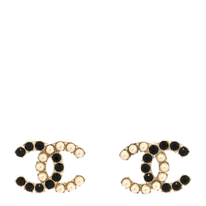 Chanel Crystal Pearl CC Dazzling Domino Earrings Gold Black 1 of 5