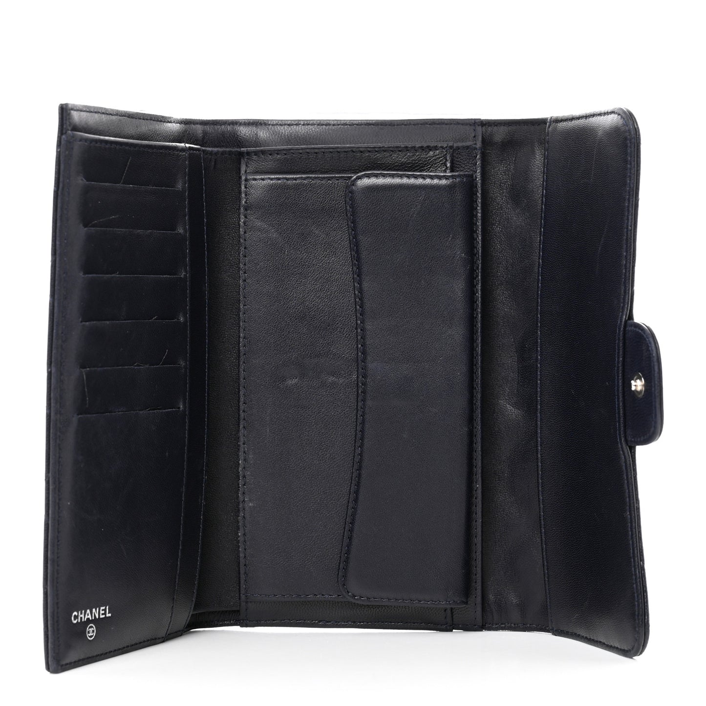 Lambskin Quilted Large Flap Wallet Navy