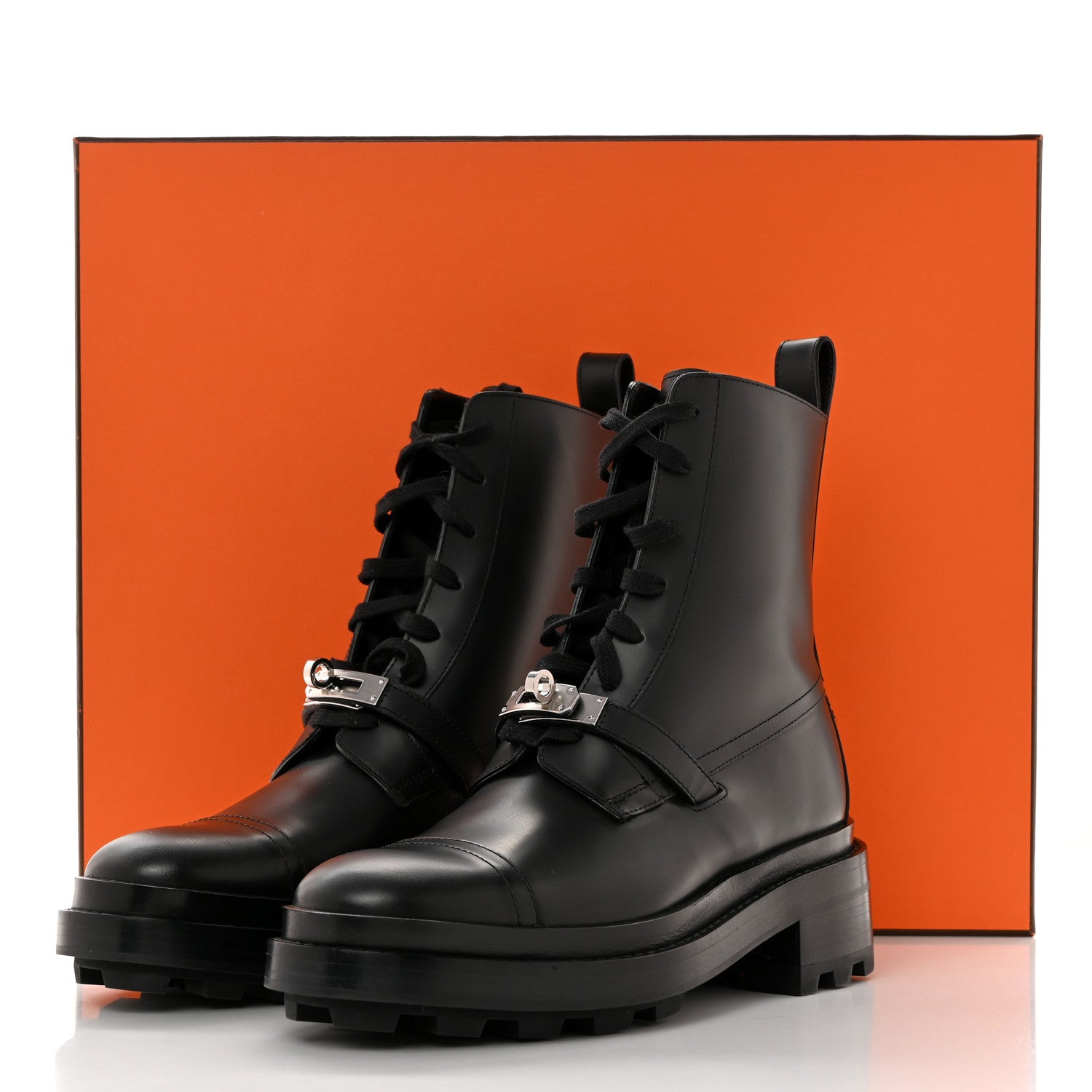 Hermes Glossed Calfskin Funk Ankle Boots 37.5 Black 9 of 9