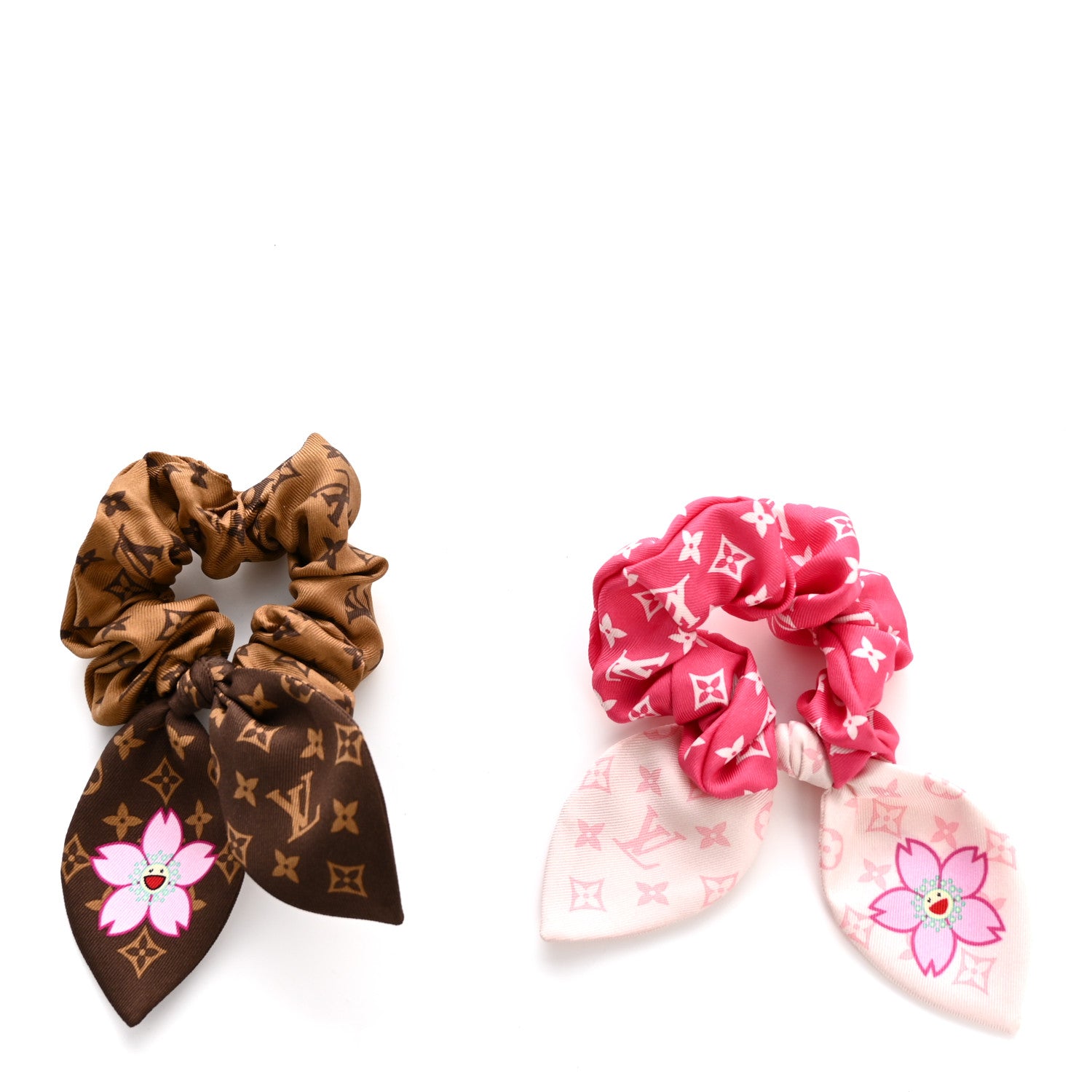 Louis Vuitton LV X TM Monogram Cerises Silk Scrunchies Set White Brown Red Pink 1 of 5