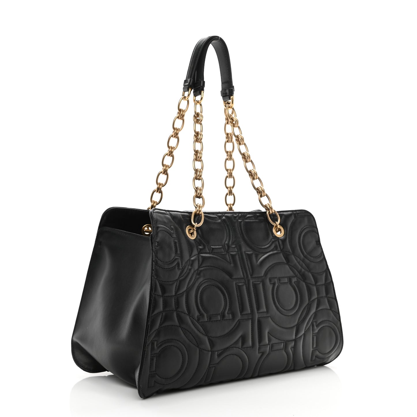 Calfskin Quilted Gancini Shoulder Bag Black