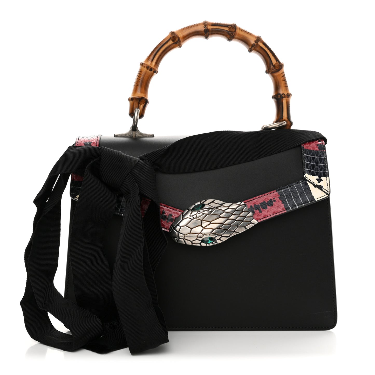 Calfskin Snakeskin Small Lilith Top Handle Bag Black