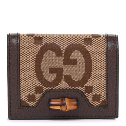 Gucci Monogram Jumbo GG Textured Dollar Calfskin Diana Card Case Wallet Camel Ebony New Acero 1 of 8
