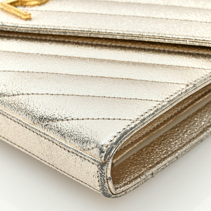 Saint Laurent Metallic Crackled Calfskin Matelasse Chevron Monogram Chain Wallet Gold 8 of 8
