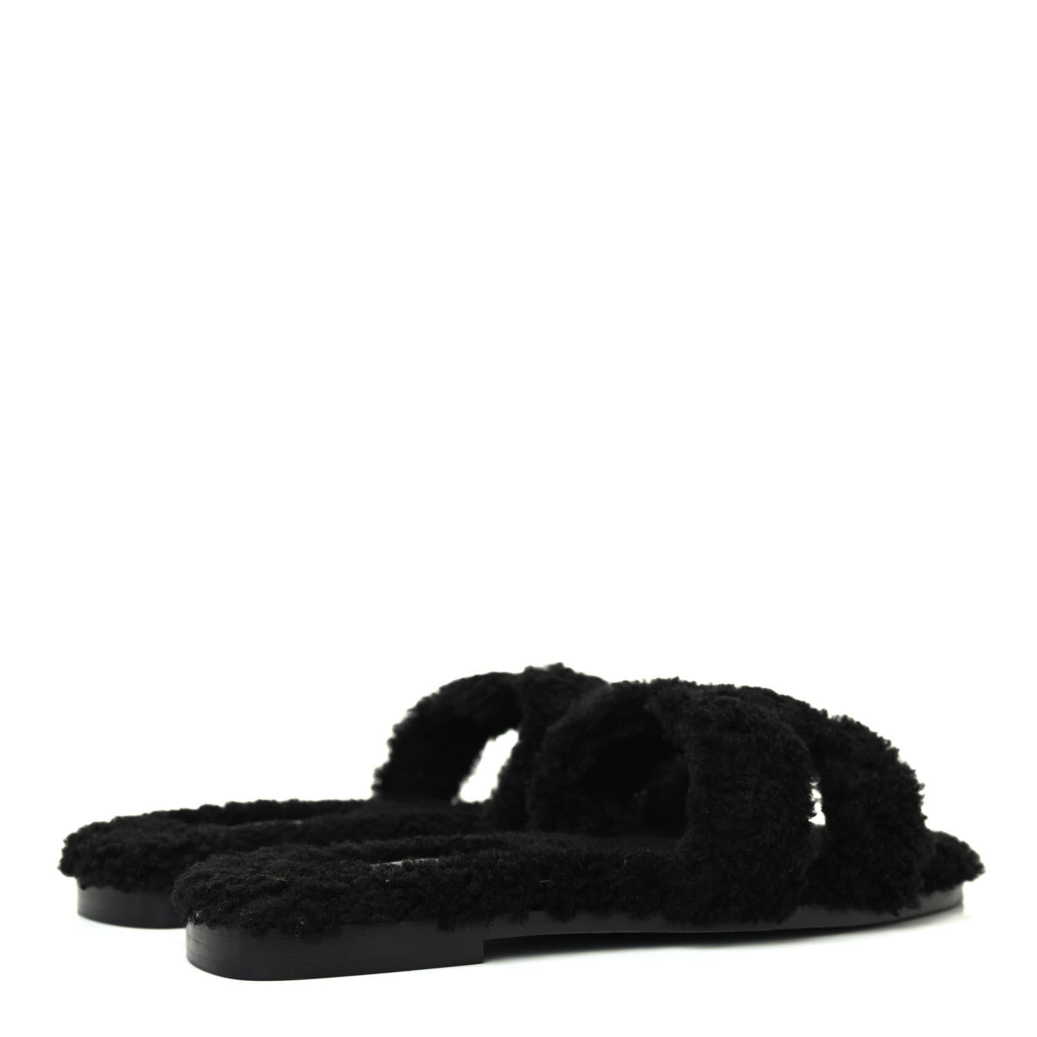 Hermes Woolskin Oran Sandals 37 Black 3 of 4