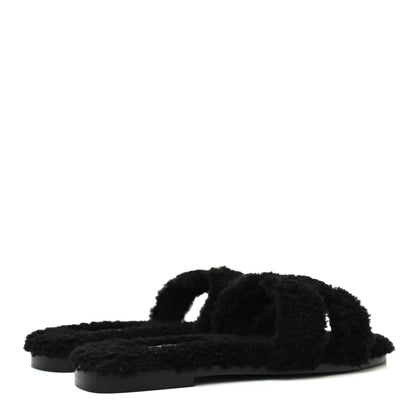 Hermes Woolskin Oran Sandals 37 Black 3 of 4