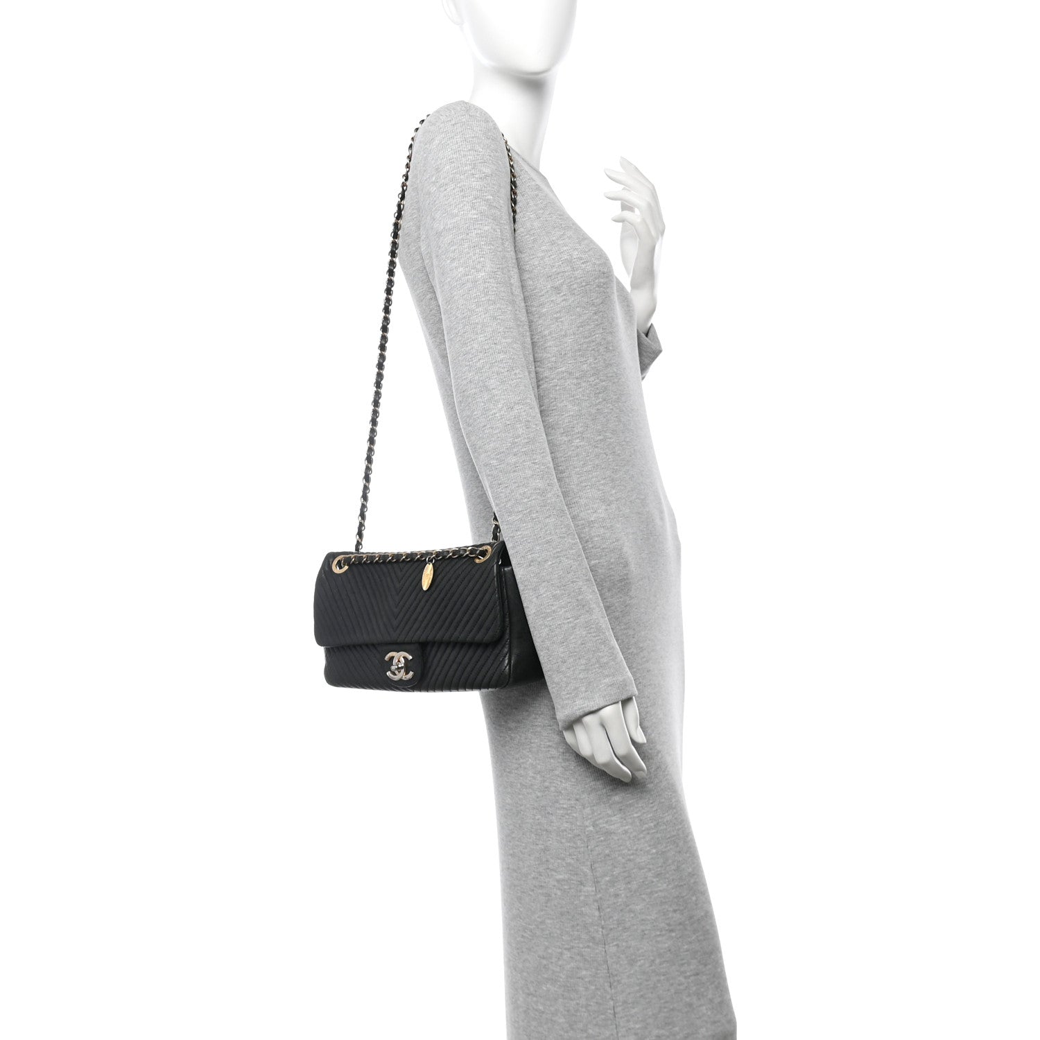 Chanel Calfskin Chevron Quilted Medium Surpique Flap Black 2 of 10