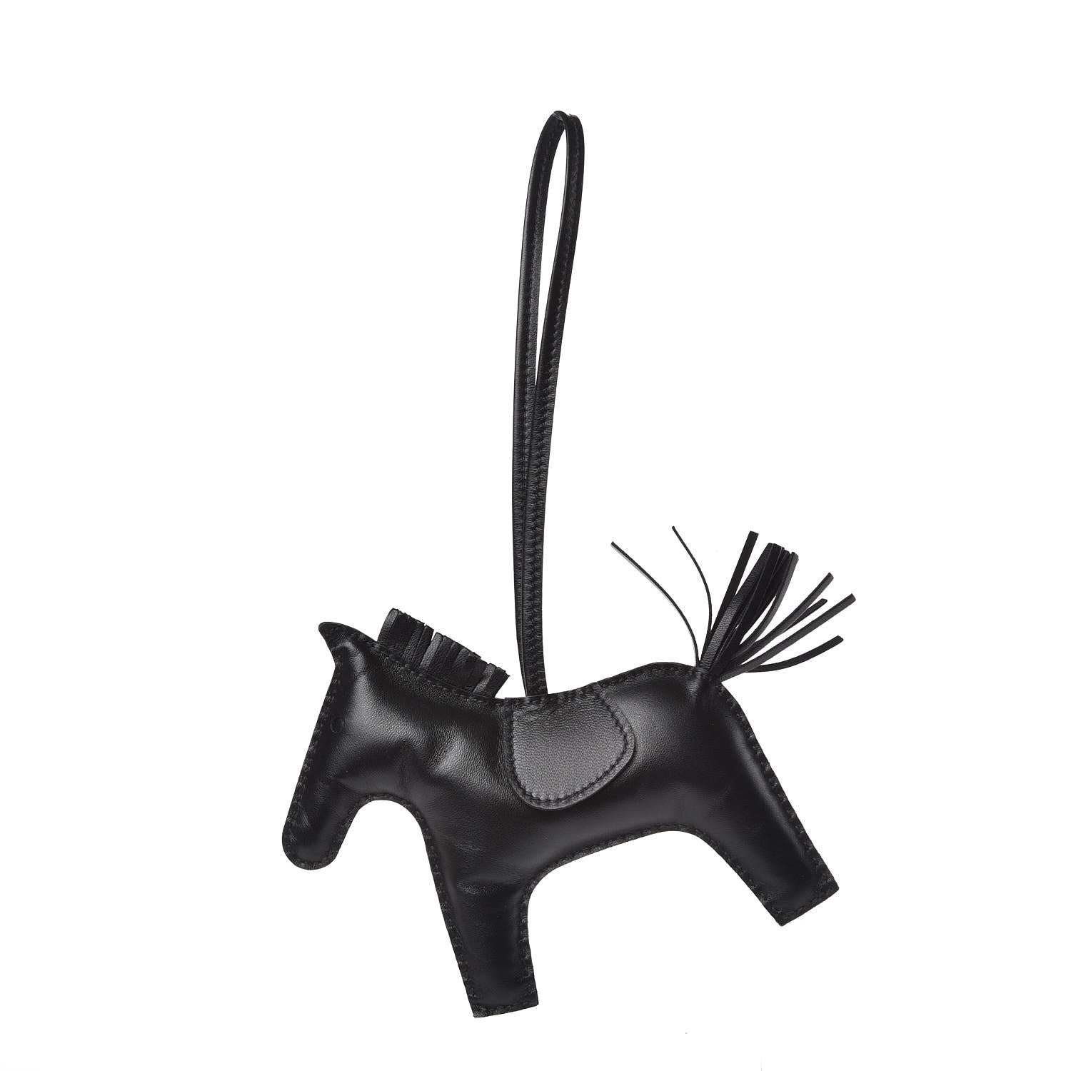 Hermes Milo Lambskin Grigri Rodeo Horse Bag Charm GM So Black 1 of 5