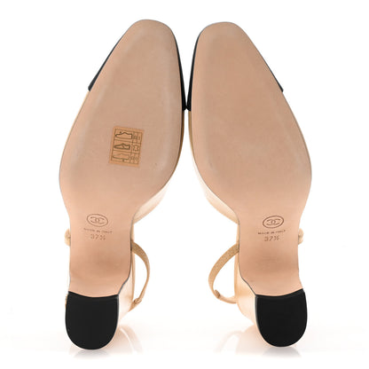 Chanel Lambskin Grosgrain Cap Toe CC Slingback Pumps 37.5 Beige Black 6 of 10